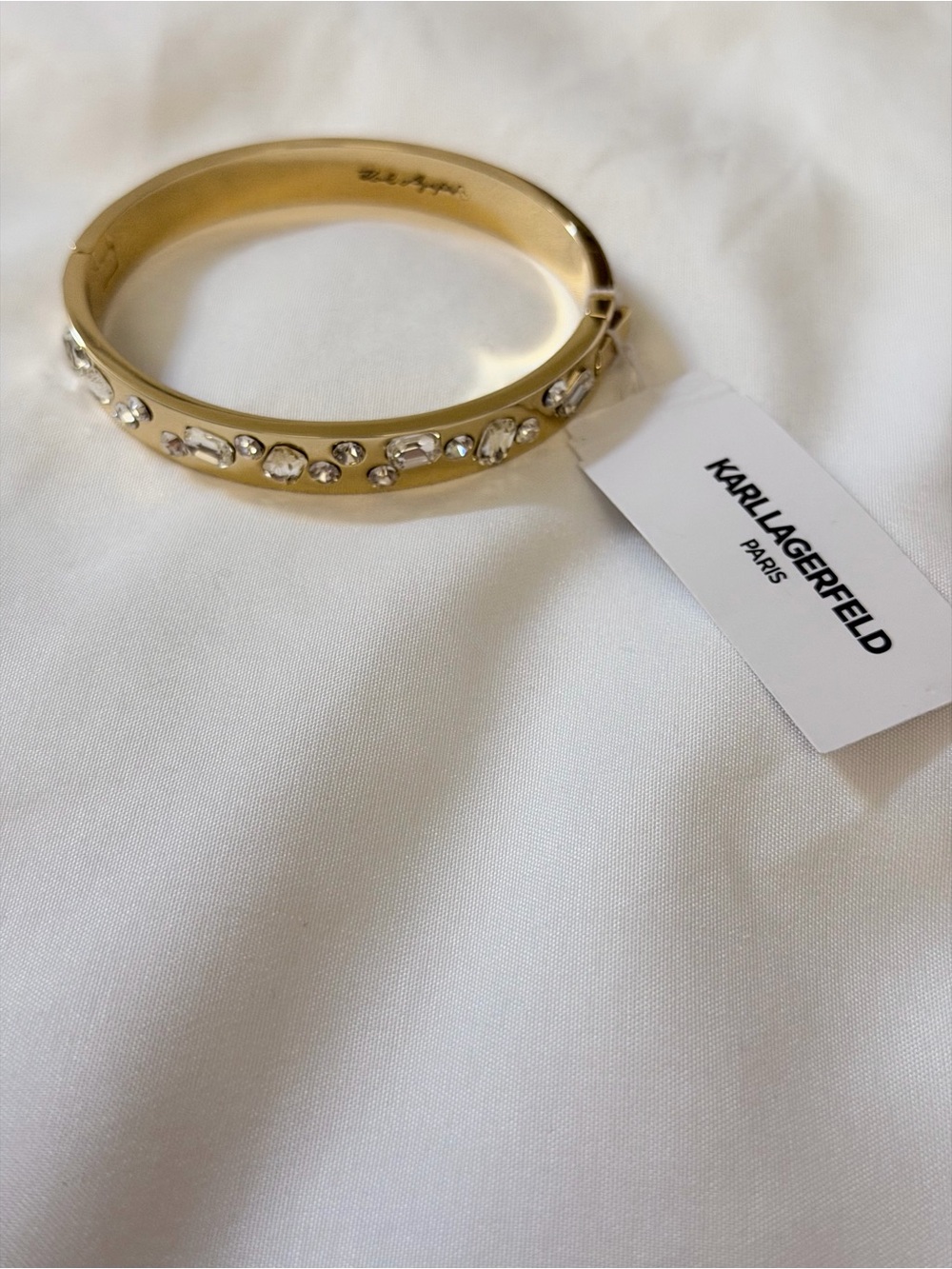 Karl Lagerfeld Gold-tone Crystal Embellished Hinged Bangle